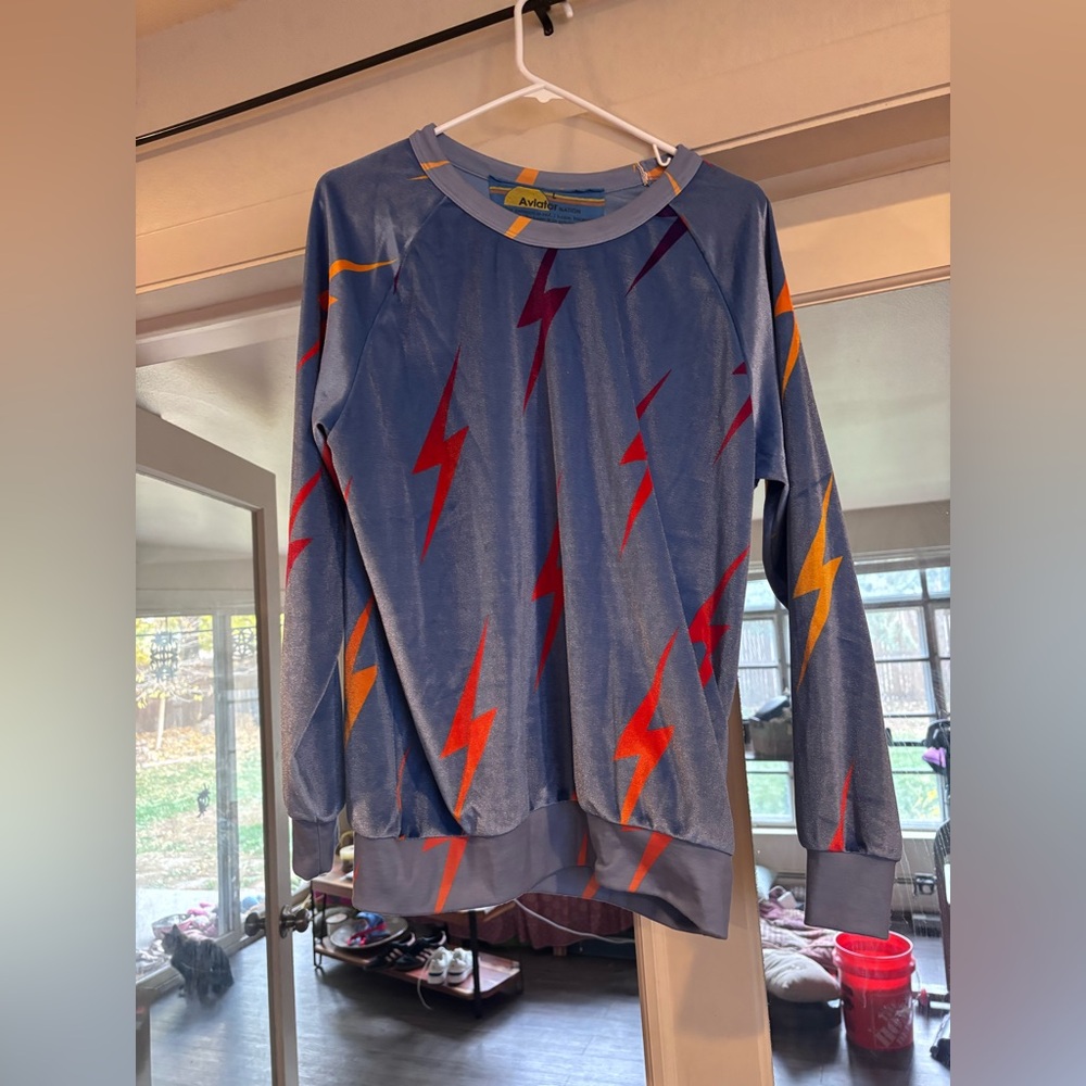 Aviator Nation VELVET BOLT REPEAT CREW SWEATSHIRT - blue Size large